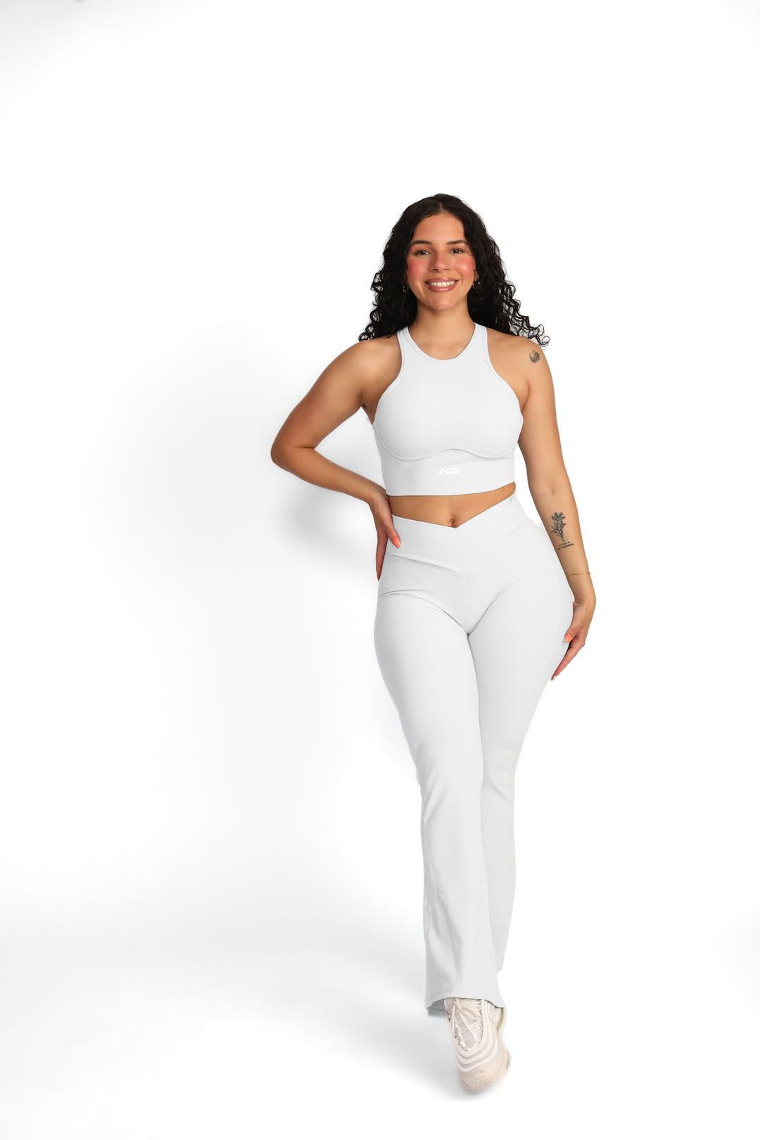 White Ribbed Flare Set