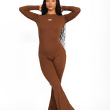 ATB Long Sleeve Open Back Flare Jumpsuits