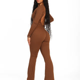 ATB Long Sleeve Open Back Flare Jumpsuits