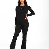 ATB Long Sleeve Open Back Flare Jumpsuits