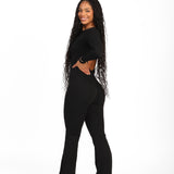 ATB Long Sleeve Open Back Flare Jumpsuits