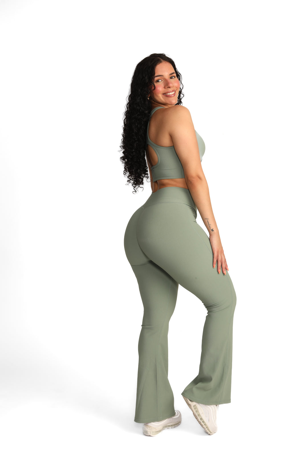 Green Ribbed Flare Set