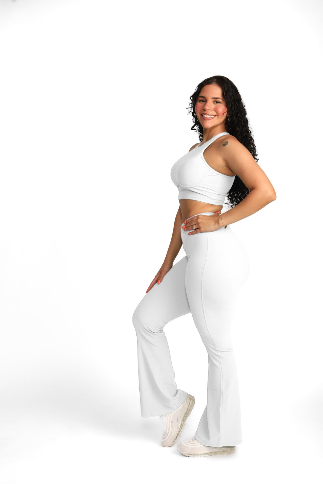 White Ribbed Flare Set