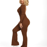 ATB Long Sleeve Open Back Flare Jumpsuits