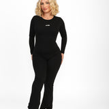 ATB Long Sleeve Open Back Flare Jumpsuits