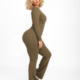 ATB Long Sleeve Open Back Flare Jumpsuits