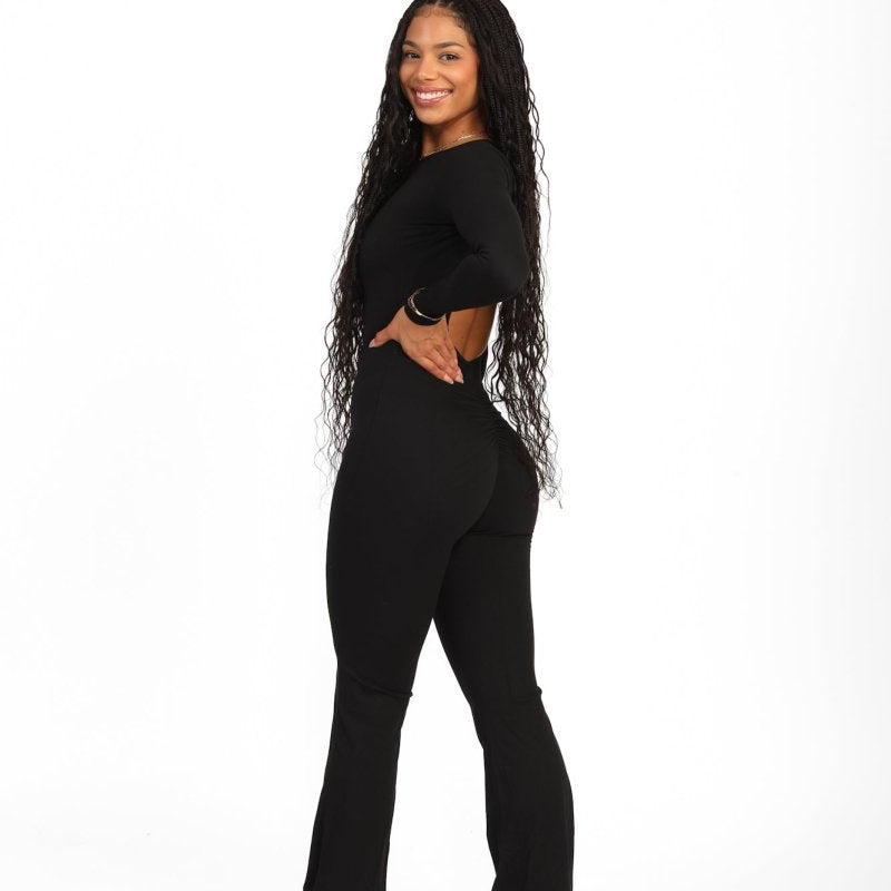 ATB Long Sleeve Open Back Flare Jumpsuits - Allure The Brand