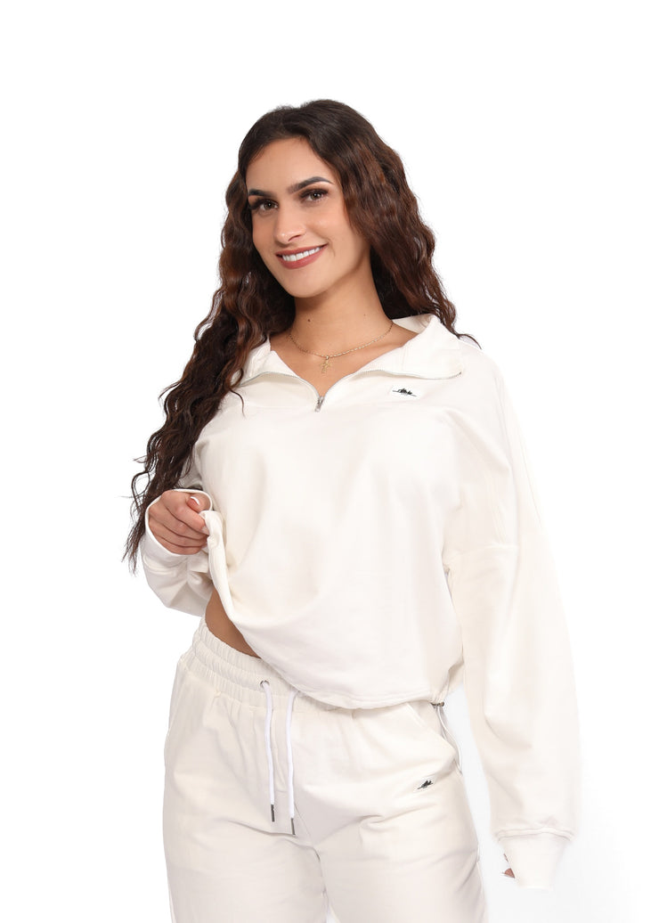 White Half-Zip Pullover